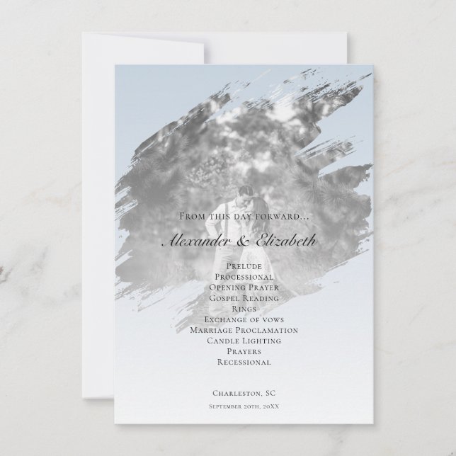 Modern Brushstroke Photo Wedding | Blue (Front)
