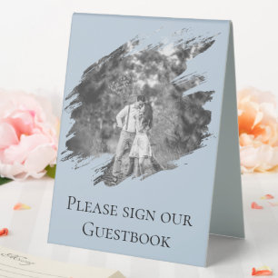 Modern Brushstroke Photo Wedding Blue