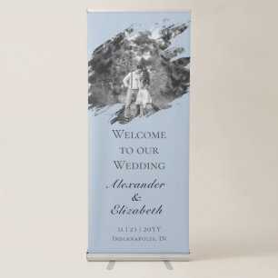 Modern Brushstroke Photo Wedding Blue Retractable Banner