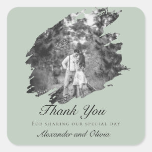 Modern Brushstroke Photo Wedding Favor Sage Green Square Sticker