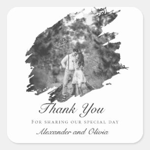 Modern Brushstroke Photo Wedding Favour   White Square Sticker