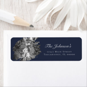 Modern Brushstroke Photo Wedding Navy Blue