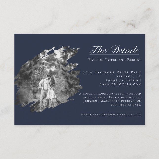 Modern Brushstroke Photo Wedding | Navy Blue Enclosure Card (Front)