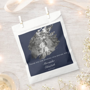 Modern Brushstroke Photo Wedding   Navy Blue Favour Bags
