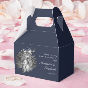 Modern Brushstroke Photo Wedding Navy Blue Favour Box