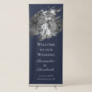 Modern Brushstroke Photo Wedding   Navy Blue Retractable Banner