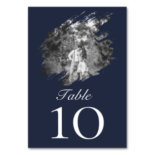 Modern Brushstroke Photo Wedding   Navy Blue Table Number