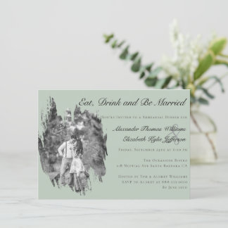 Modern Brushstroke Photo Wedding Rehearsal Dinner Invitation