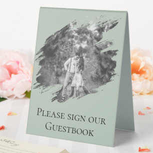 Modern Brushstroke Photo Wedding Sage Green