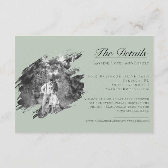 Modern Brushstroke Photo Wedding | Sage Green Enclosure Card (Front)