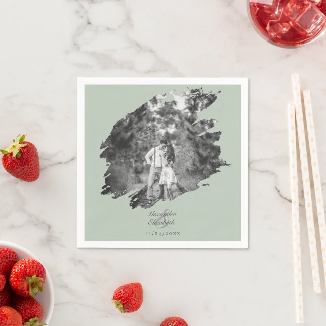 Modern Brushstroke Photo Wedding | Sage Green Napkin (Insitu)