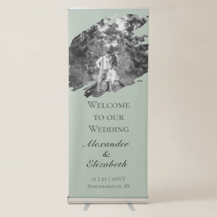 Modern Brushstroke Photo Wedding Sage Green Retractable Banner