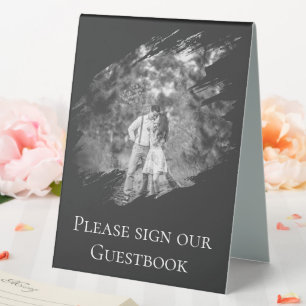 Modern Brushstroke Photo Wedding Soft Black