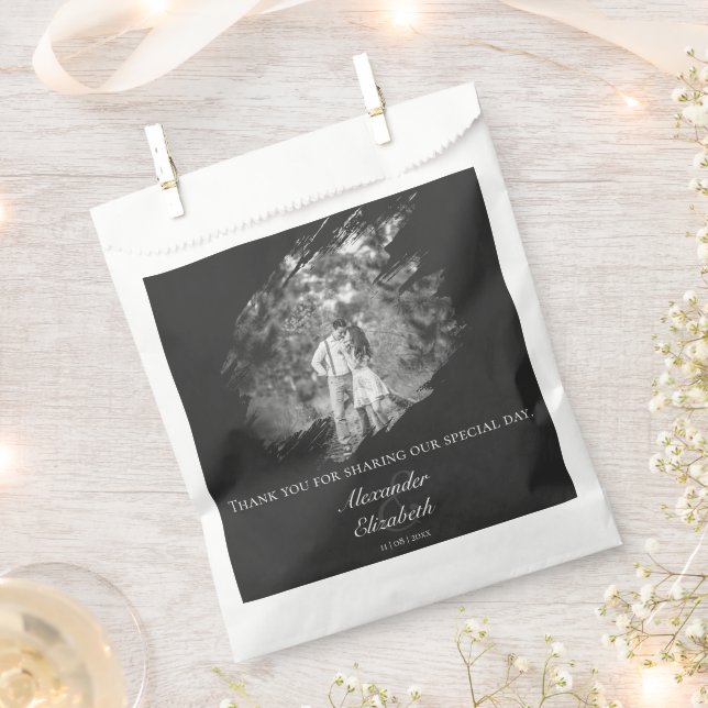 Modern Brushstroke Photo Wedding | Soft Black Favour Bags (Clipped)