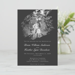 Modern Brushstroke Photo Wedding Soft Black Invitation