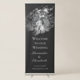 Modern Brushstroke Photo Wedding   Soft Black Retractable Banner