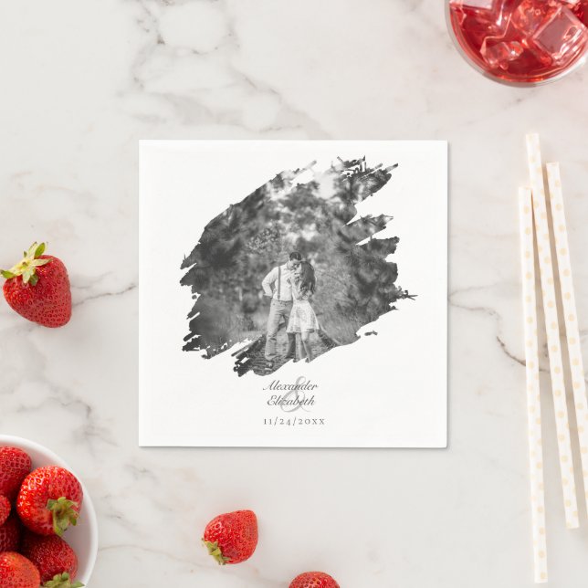 Modern Brushstroke Photo Wedding | White Napkin (Insitu)