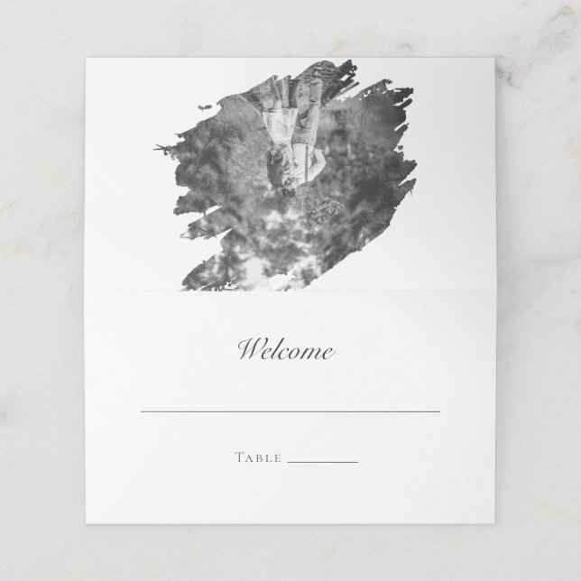 Modern Brushstroke Photo Wedding | White Place Card (Outside Unfolded)