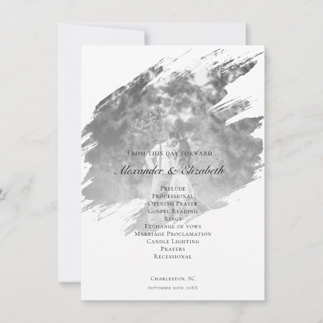 Modern Brushstroke Photo Wedding | White Program (Front)