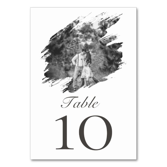 Modern Brushstroke Photo Wedding | White Table Number (Front)