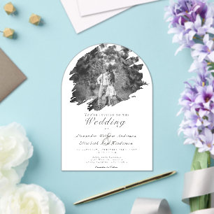Modern Brushstroke Photo   White Wedding Acrylic Invitations