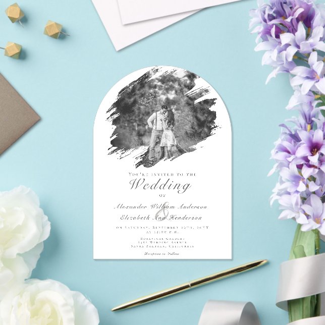 Modern Brushstroke Photo | White Wedding Acrylic Invitations (Insitu (Wedding))