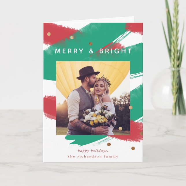 Modern Brushstrokes and Gold | Christmas Photo Holiday Card (Front)