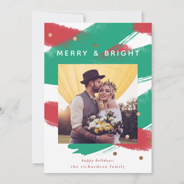 Modern Brushstrokes and Gold | Christmas Photo Holiday Card (Front)