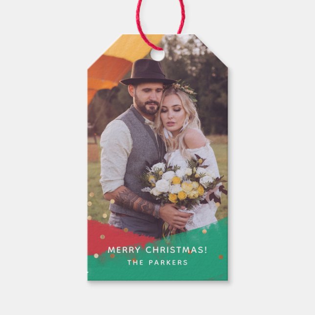 Modern Brushstrokes | Christmas Photo Gift Tags (Front)