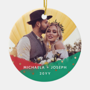 Modern Brushstrokes   Christmas Two Photo Ceramic Tree Decoration