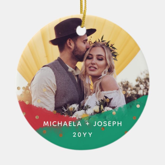 Modern Brushstrokes | Christmas Two Photo Ceramic Tree Decoration (Front)