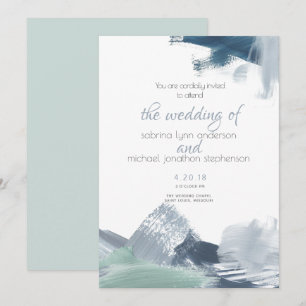 Modern Brushstrokes Dusty Blue Ocean Invitation