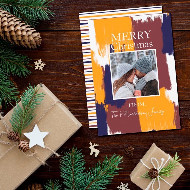 Modern Brushstrokes Family Photo Christmas Holiday Card (Creator Uploaded)