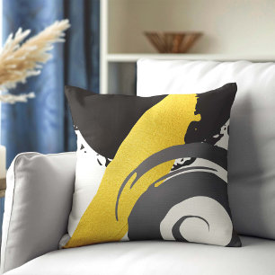 Modern Brushstrokes - Gold, Gray & Black Cushion