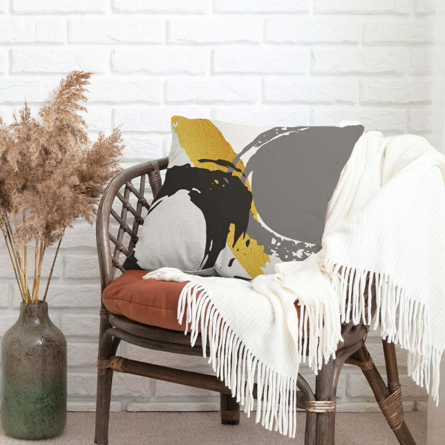 Modern Brushstrokes - Gold, Grey & Black Cushion (Creator Uploaded)