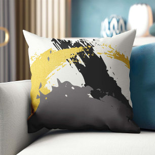 Modern Brushstrokes - Gold, Grey & Black Cushion