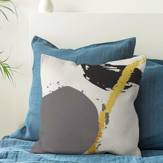 Modern Brushstrokes - Gold, Grey & Black Cushion (Creator Uploaded)