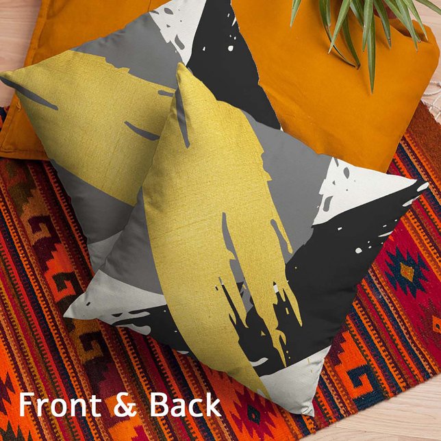 Modern Brushstrokes - Gold, Grey & Black Cushion (Creator Uploaded)