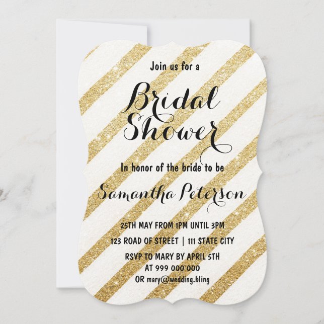 Modern brushstrokes gold stripes bridal shower invitation (Front)
