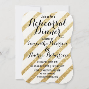 Modern brushstrokes gold stripes rehearsal dinner invitation