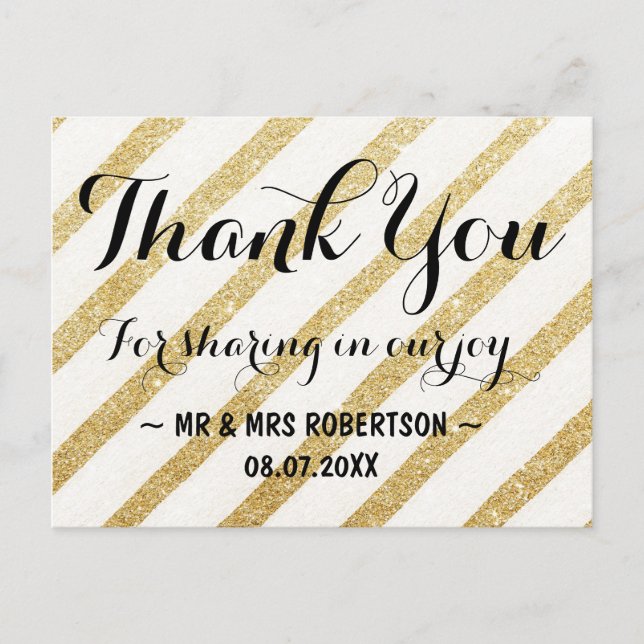 Modern brushstrokes gold stripes thank you postcard (Front)
