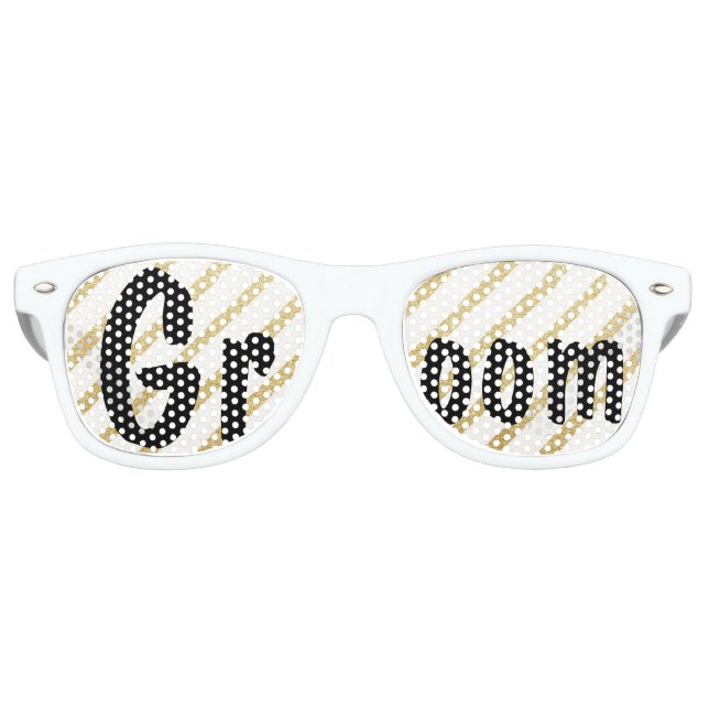 Modern brushstrokes gold stripes wedding Groom Retro Sunglasses (Front)