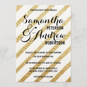 Modern brushstrokes gold stripes Wedding Invitation