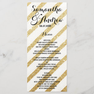Modern brushstrokes gold stripes wedding menu