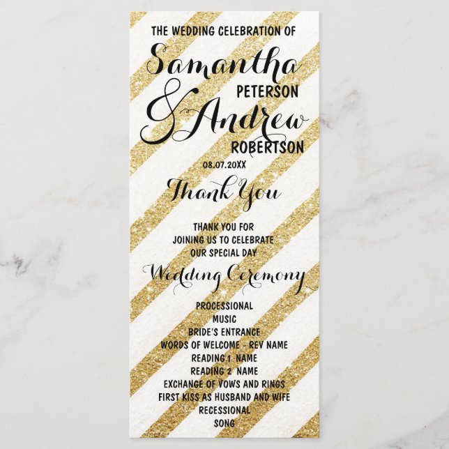 Modern brushstrokes gold stripes Wedding Program Programme (Front)