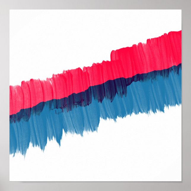 Modern brushstrokes red blue watercolor stripes poster (Front)