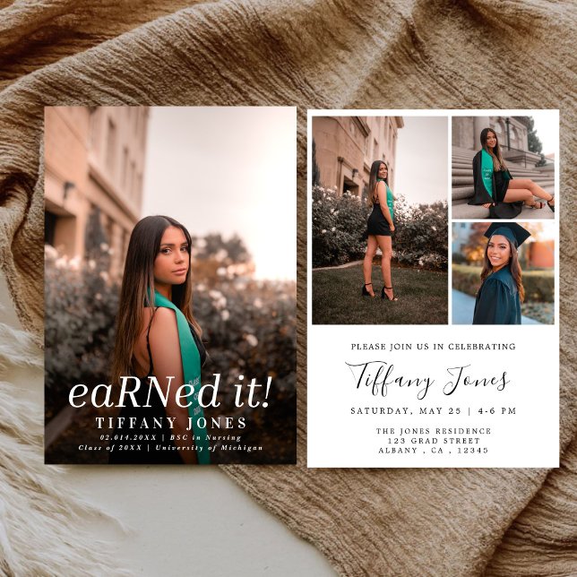 Modern BSC RN 4 Photos Nursing Graduation  Invitation (Creator Uploaded)