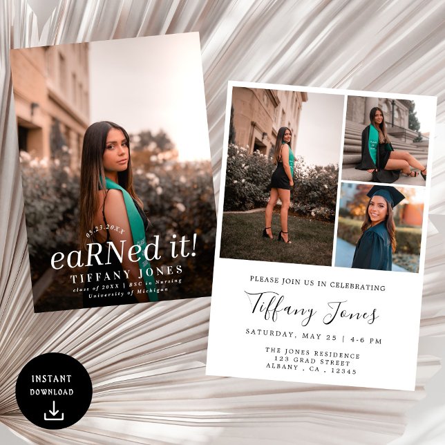 Modern BSC RN 4 Photos Nursing Graduation  Invitation (Creator Uploaded)