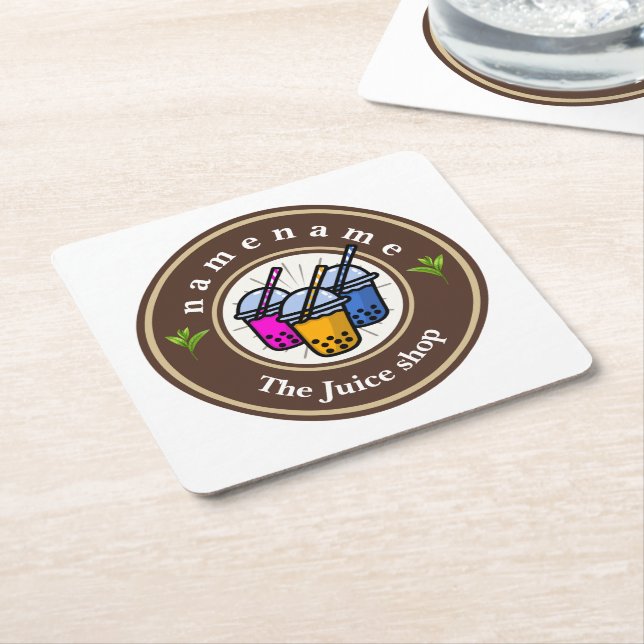 Modern Bubble Tea milk shop Café Cafe staff name Square Paper Coaster (Angled)