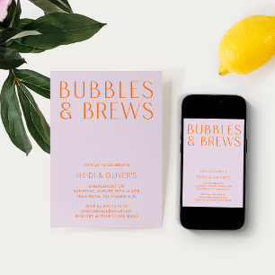 Modern Bubbles & Brews Purple & Orange Engagement  Invitation